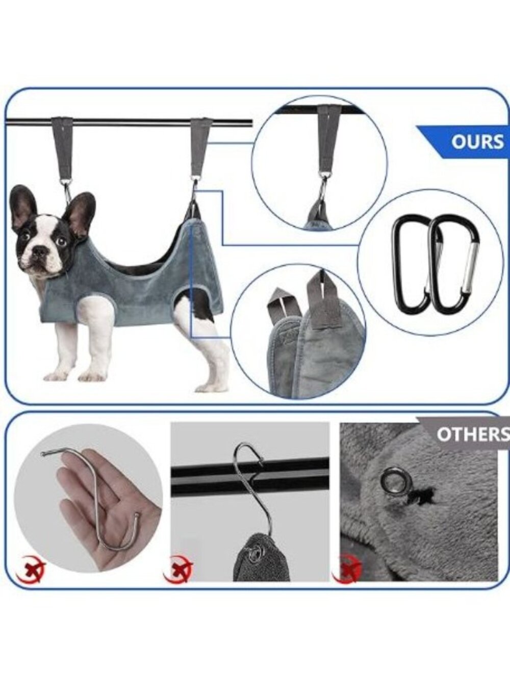 Dog Grooming Hammock – Pet Sling Helper 2 Carabiners for Nail Trimming & Bathing